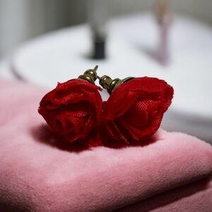 Vintage Red Rose Earrings